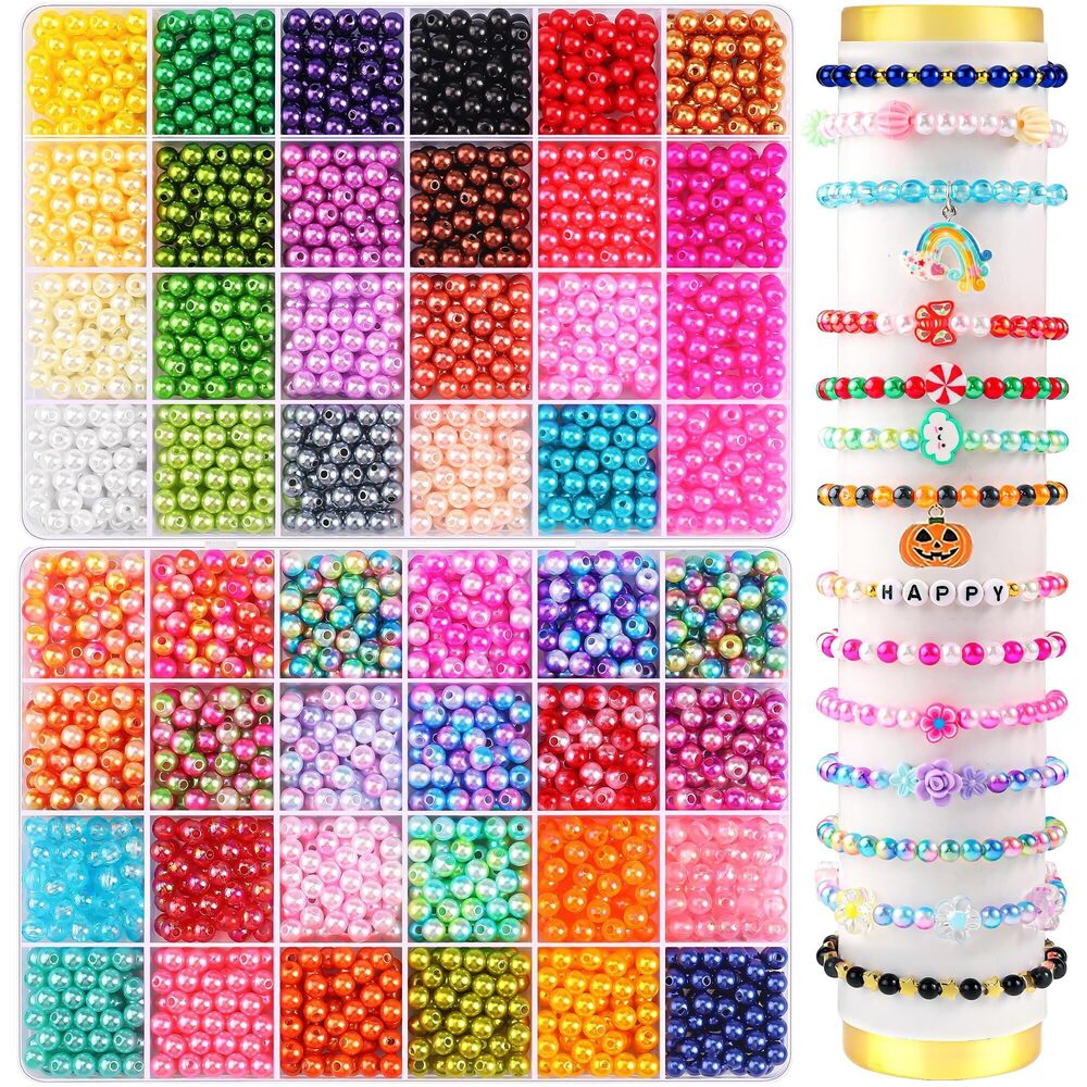5543 2400PCS Pearl Beads for Jewelry Making 48 Colorful 6mm Round Pearl